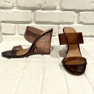 ALDO LUCITE BROWN WEDGES